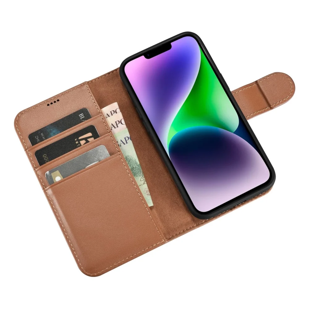 iCarer Wallet Case 2in1 case iPhone 14 leather cover with flap Anti-RFID brown (WMI14220725-BN)eng