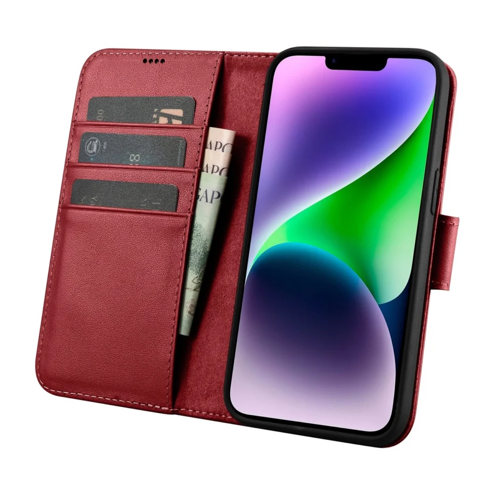 iCarer Wallet Case 2in1 iPhone 14 Leather Flip Case Anti-RFID Red (WMI14220725-RD)eng