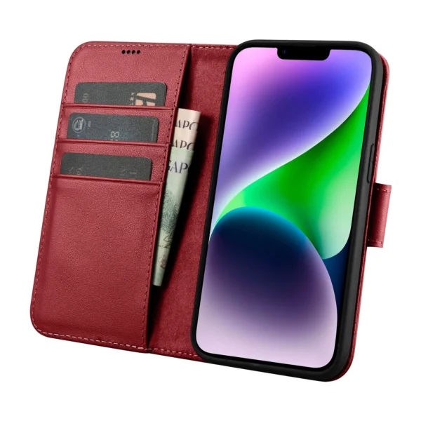 iCarer Wallet Case 2in1 iPhone 14 Leather Flip Case Anti-RFID Red (WMI14220725-RD)eng