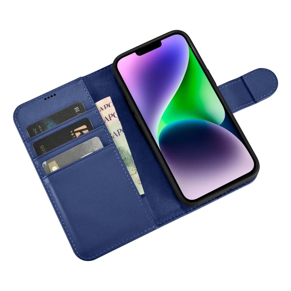 iCarer Wallet Case 2in1 Case iPhone 14 Anti-RFID Leather Flip Case Blue (WMI14220725-BU)eng