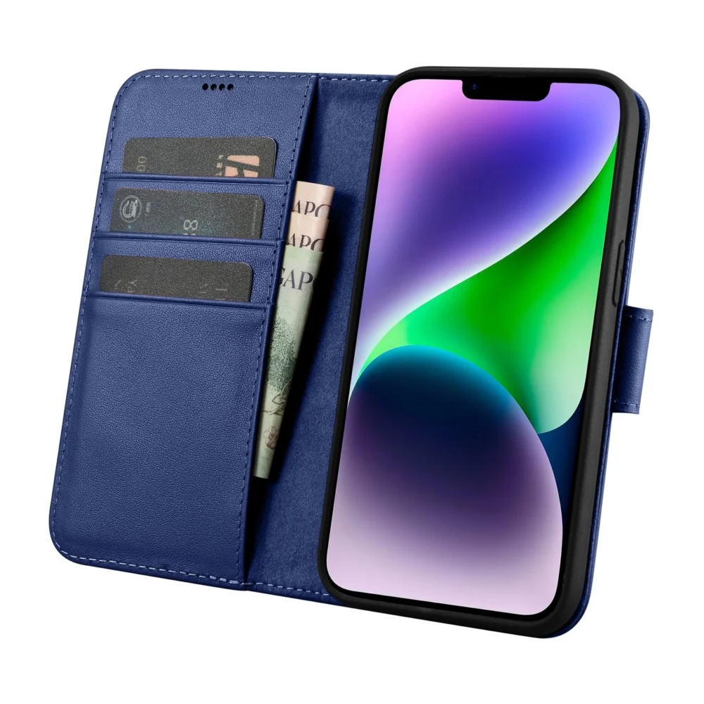 iCarer Wallet Case 2in1 Case iPhone 14 Anti-RFID Leather Flip Case Blue (WMI14220725-BU)eng