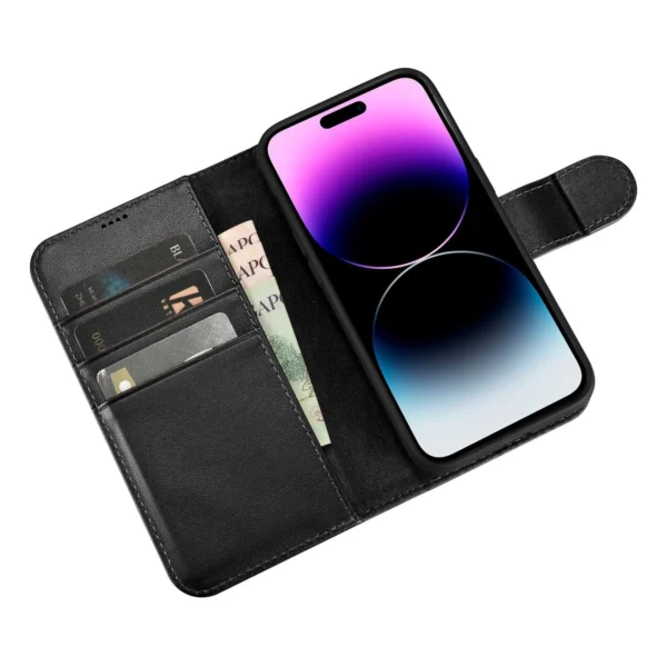 iCarer Wallet Case 2in1 Cover iPhone 14 Pro Leather Flip Cover Anti-RFID black (WMI14220726-BK)eng