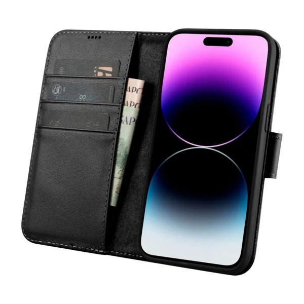 iCarer Wallet Case 2in1 Cover iPhone 14 Pro Leather Flip Cover Anti-RFID black (WMI14220726-BK)eng