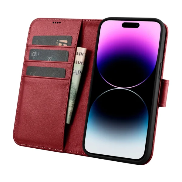 iCarer Wallet Case 2in1 iPhone 14 Pro Leather Flip Case Anti-RFID red (WMI14220726-RD)eng