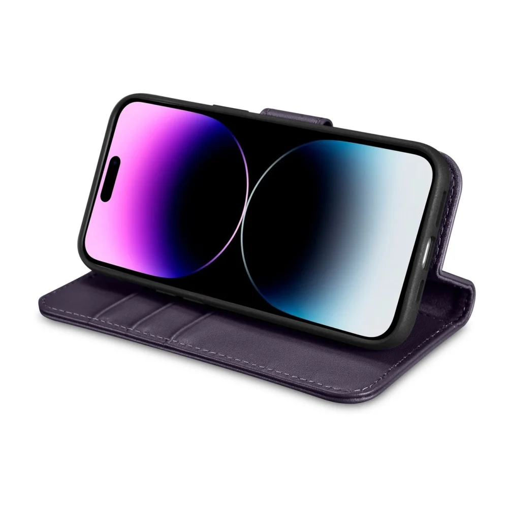 iCarer Wallet Case 2in1 Cover iPhone 14 Pro Anti-RFID Leather Flip Case Dark Purple (WMI14220726-DP)eng