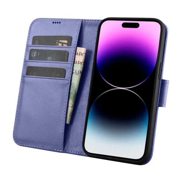 iCarer Wallet Case 2in1 Cover iPhone 14 Pro Anti-RFID Leather Flip Case Light Purple (WMI14220726-LP)eng