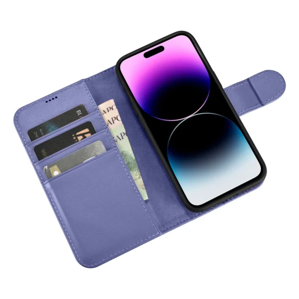 iCarer Wallet Case 2in1 Cover iPhone 14 Pro Anti-RFID Leather Flip Case Light Purple (WMI14220726-LP)eng