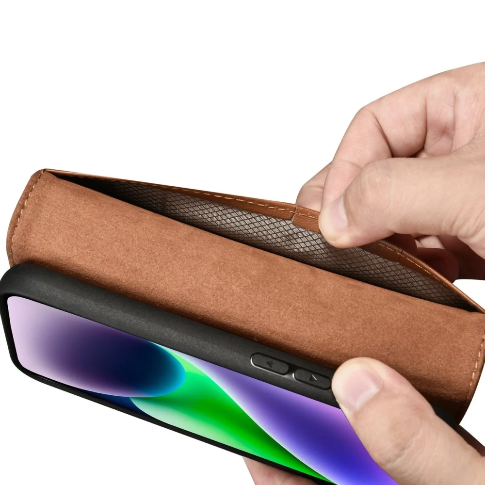 iCarer Wallet Case 2in1 Cover iPhone 14 Plus Anti-RFID Leather Flip Case Brown (WMI14220727-BN)eng