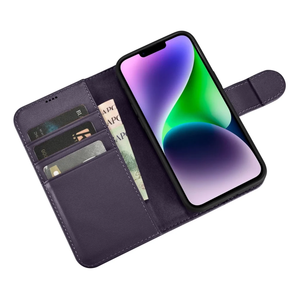 iCarer Wallet Case 2in1 Cover iPhone 14 Plus Anti-RFID Leather Flip Case Dark Purple (WMI14220727-DP)eng