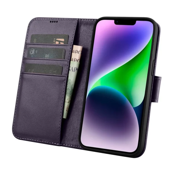 iCarer Wallet Case 2in1 Cover iPhone 14 Plus Anti-RFID Leather Flip Case Dark Purple (WMI14220727-DP)eng