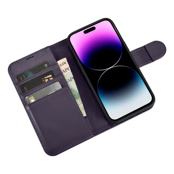 iCarer Wallet Case 2in1 Cover iPhone 14 Pro Max Anti-RFID Leather Flip Case Dark Purple (WMI14220728-DP)eng