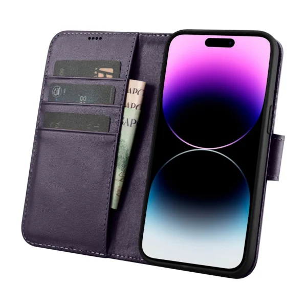 iCarer Wallet Case 2in1 Cover iPhone 14 Pro Max Anti-RFID Leather Flip Case Dark Purple (WMI14220728-DP)eng
