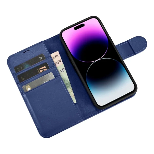 iCarer Wallet Case 2in1 Cover iPhone 14 Pro Max Leather Flip Case Anti-RFID Blue (WMI14220728-BU)eng