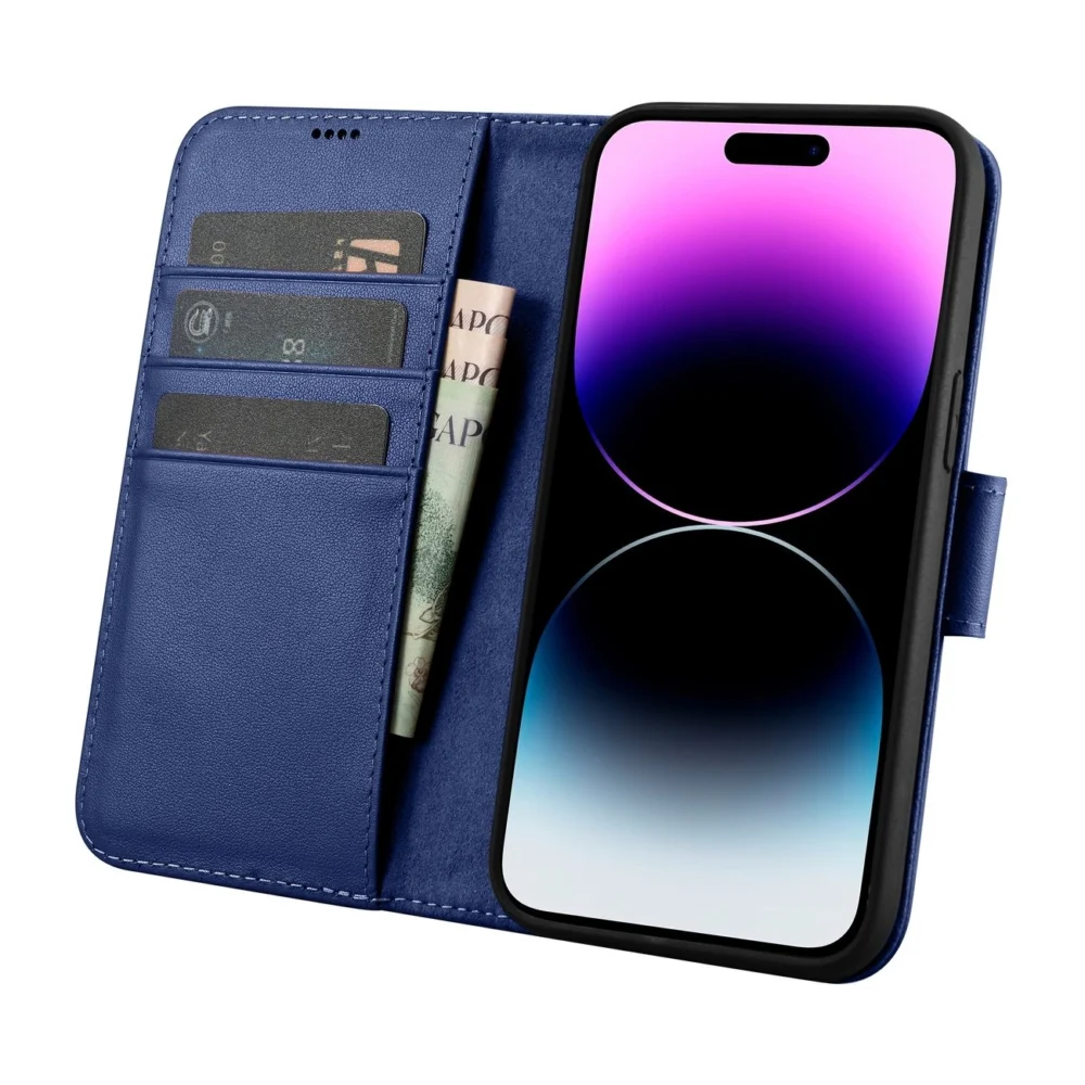 iCarer Wallet Case 2in1 Cover iPhone 14 Pro Max Leather Flip Case Anti-RFID Blue (WMI14220728-BU)eng