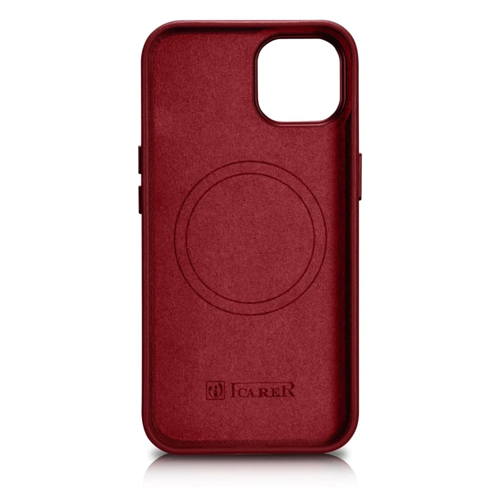 iCarer Case Leather case cover made of natural leather for iPhone 14 Plus red (compatible with MagSafe)eng