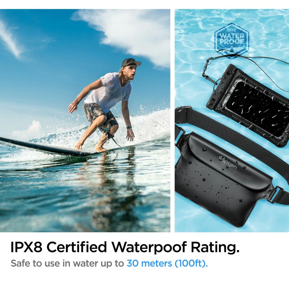 Spigen Aqua Shield A621 Waterproof Hip Bag + Floating Case - Blackeng