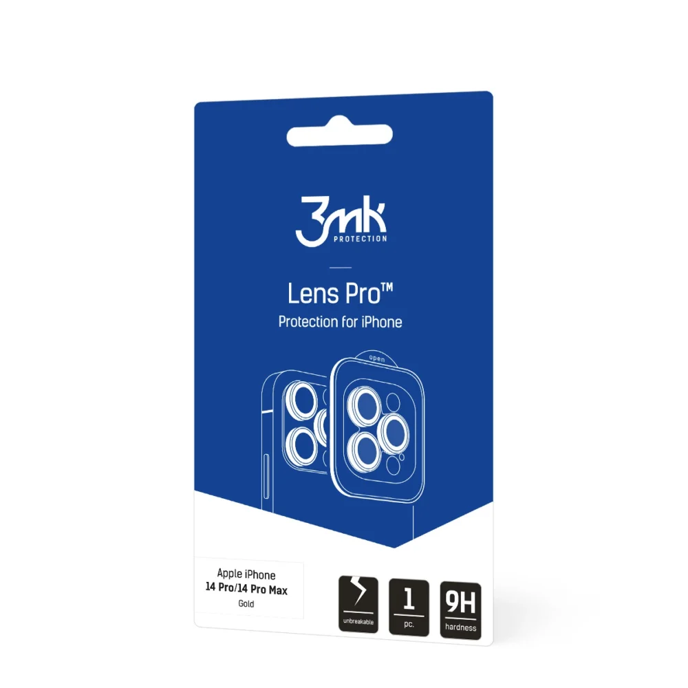 iPhone 14 Pro Max / 14 Pro 9H Camera Glass for 3mk Lens Protection Pro Series Lens - Goldeng