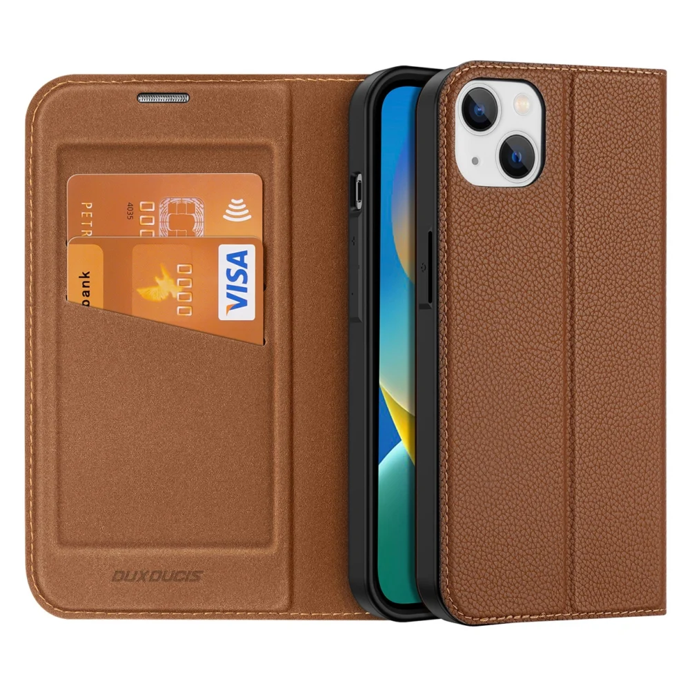 Dux Ducis Skin X2 case for iPhone 14 Plus case with magnetic flap browneng