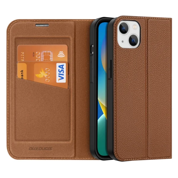 Dux Ducis Skin X2 case for iPhone 14 Plus case with magnetic flap browneng