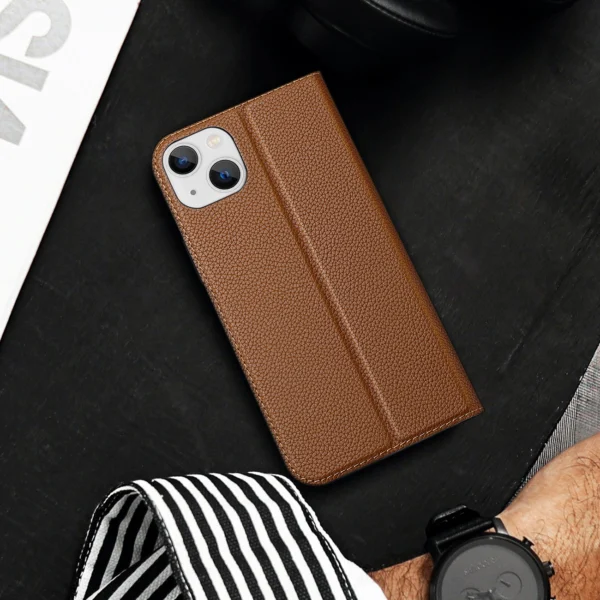 Dux Ducis Skin X2 case for iPhone 14 Plus case with magnetic flap browneng