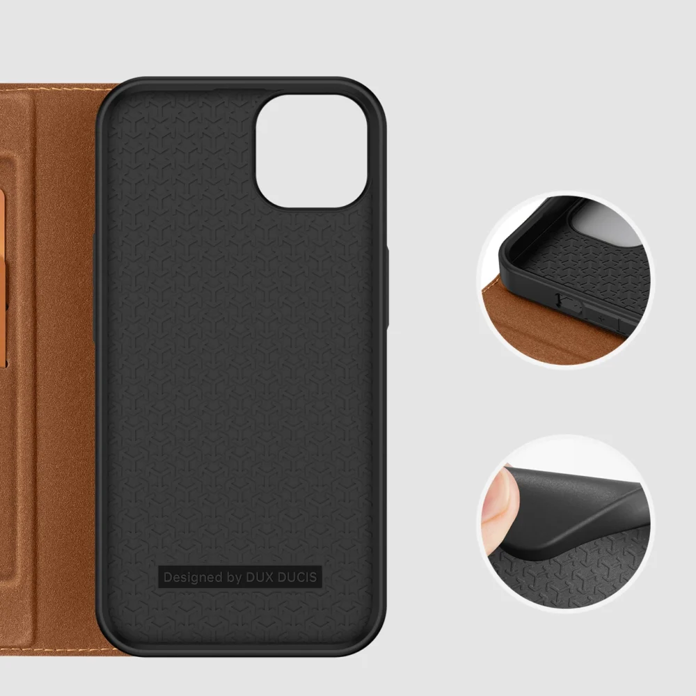Dux Ducis Skin X2 case for iPhone 14 Plus case with magnetic flap browneng
