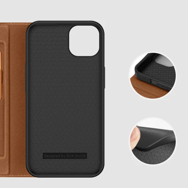Dux Ducis Skin X2 case for iPhone 14 Plus case with magnetic flap browneng