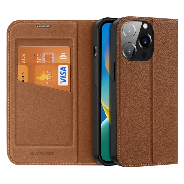 Dux Ducis Skin X2 case for iPhone 14 Pro case with magnetic flap browneng