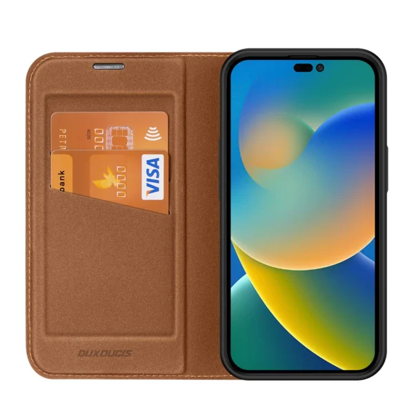 Dux Ducis Skin X2 case for iPhone 14 Pro case with magnetic flap browneng