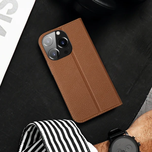 Dux Ducis Skin X2 case for iPhone 14 Pro case with magnetic flap browneng