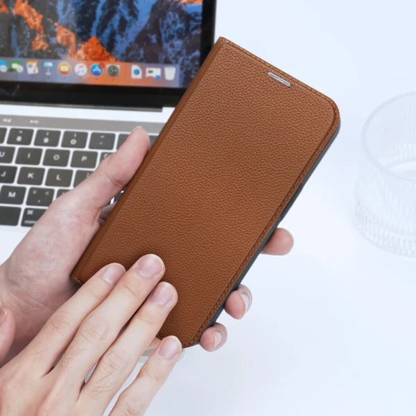 Dux Ducis Skin X2 case for iPhone 14 Pro case with magnetic flap browneng