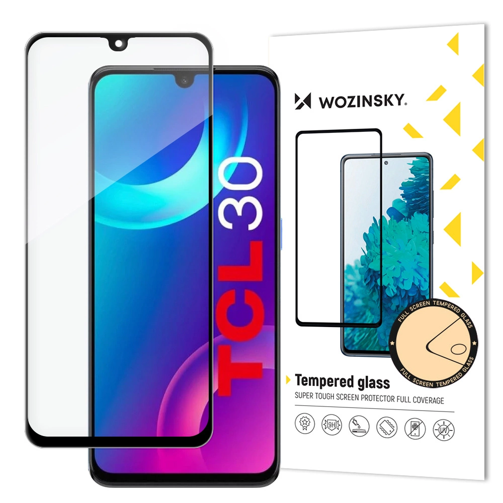 Wozinsky super durable Full Glue tempered glass full screen with Case Friendly TCL 30 black frameeng