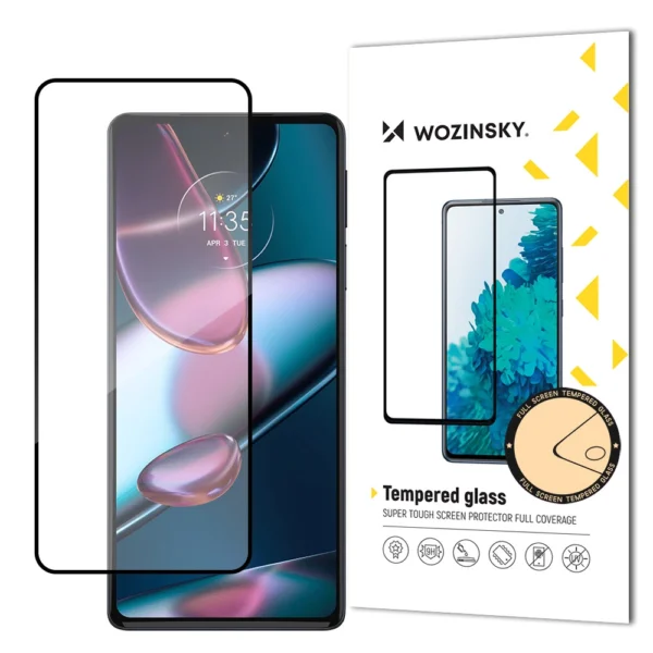 Wozinsky super durable Full Glue tempered glass full screen with frame Case Friendly Motorola Edge 30 blackeng