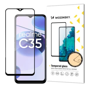 Wozinsky super tough Full Glue Full Glue Full Screen Tempered Glass with Case Friendly Realme C35 Black Frameeng