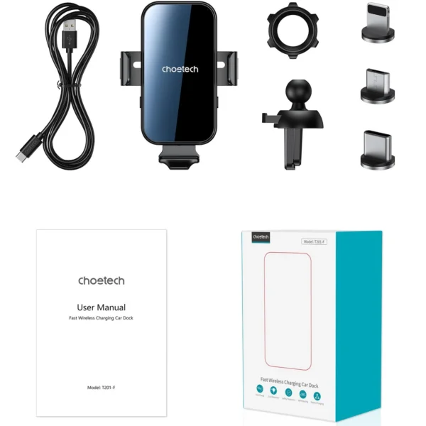 Choetech induction charger with holder + magnetic tips black (T201-F)eng