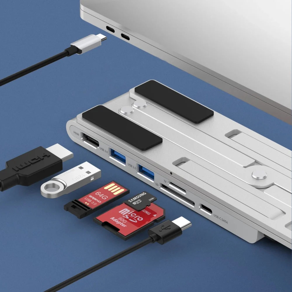 Choetech stand multifunctional station for laptop PD / USB-C HDMI (4K / 30Hz) / 2xUSB-A / 1xUSB-C / 1xSD / 1xTF black (HUB-M43)eng