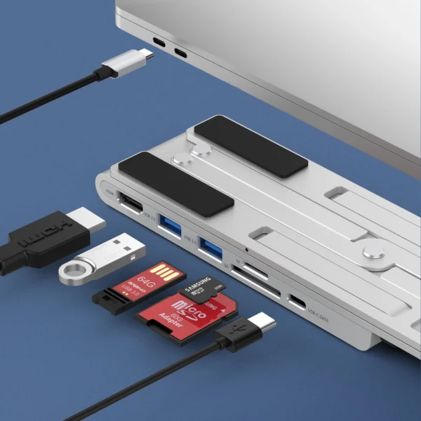 Choetech stand multifunctional station for laptop PD / USB-C HDMI (4K / 30Hz) / 2xUSB-A / 1xUSB-C / 1xSD / 1xTF black (HUB-M43)eng