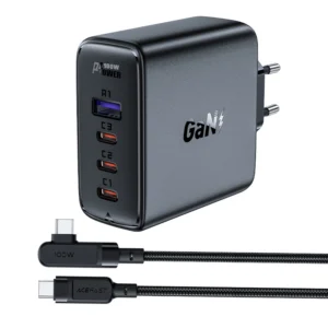 Acefast fast charger GaN 3xUSB-C/1xUSB-A 100W black + angled cable USB-C - USB-C 100W 2m blackeng