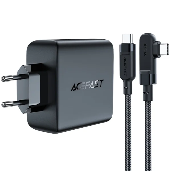 Acefast fast charger GaN 3xUSB-C/1xUSB-A 100W black + angled cable USB-C - USB-C 100W 2m blackeng