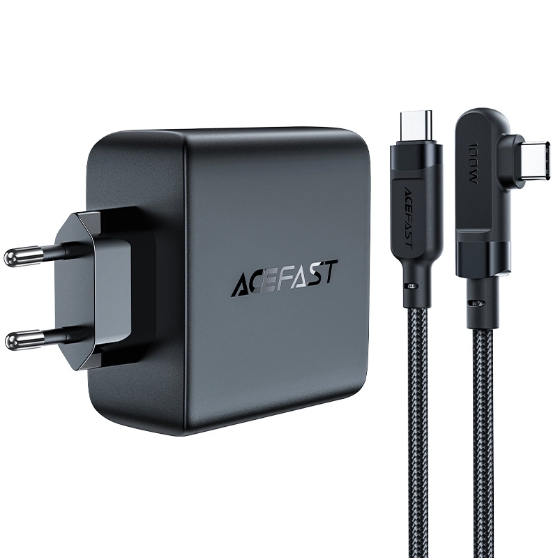 Acefast fast charger GaN 3xUSB-C/1xUSB-A 100W black + angled cable USB-C - USB-C 100W 2m blackeng