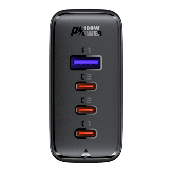 Acefast fast charger GaN 3xUSB-C/1xUSB-A 100W black + angled cable USB-C - USB-C 100W 2m blackeng