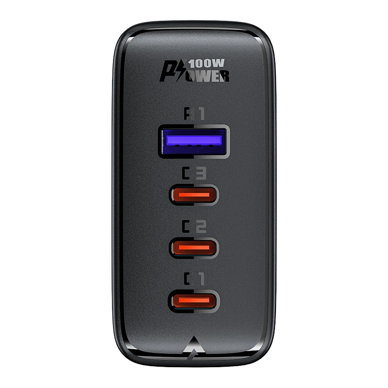 Acefast fast charger GaN 3xUSB-C/1xUSB-A 100W black + angled cable USB-C - USB-C 100W 2m blackeng