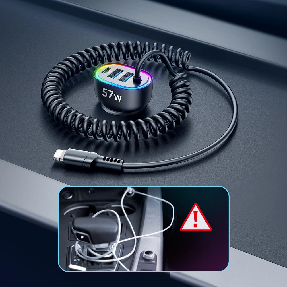 Joyroom fast car charger 4 in 1 PD, QC3.0, AFC, FCP with Lightning cable 1.6m 57W black (JR-CL20)eng