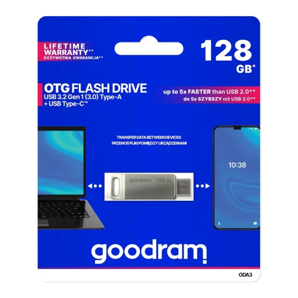 Flash Drive 128GB USB 3.2 Gen 1 USB / USB C OTG ODA3 Goodram - Silvereng
