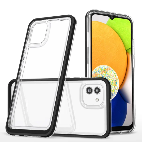 Clear 3in1 case for Samsung Galaxy A03 silicone cover with frame blackeng
