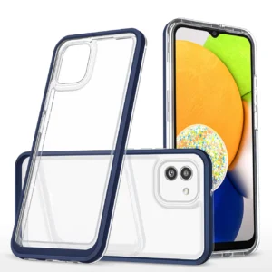 Clear 3in1 case for Samsung Galaxy A03 silicone cover with frame blueeng