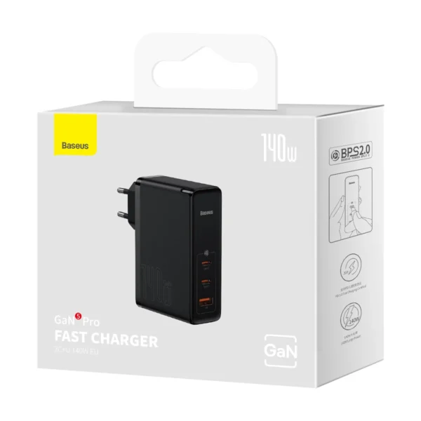 Baseus GaN5 Pro fast charger 2xUSB-C + USB 140W EU black (CCGP100201)eng
