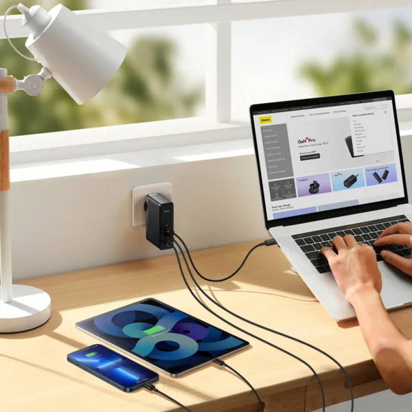 Baseus GaN5 Pro fast charger 2xUSB-C + USB 140W EU black (CCGP100201)eng