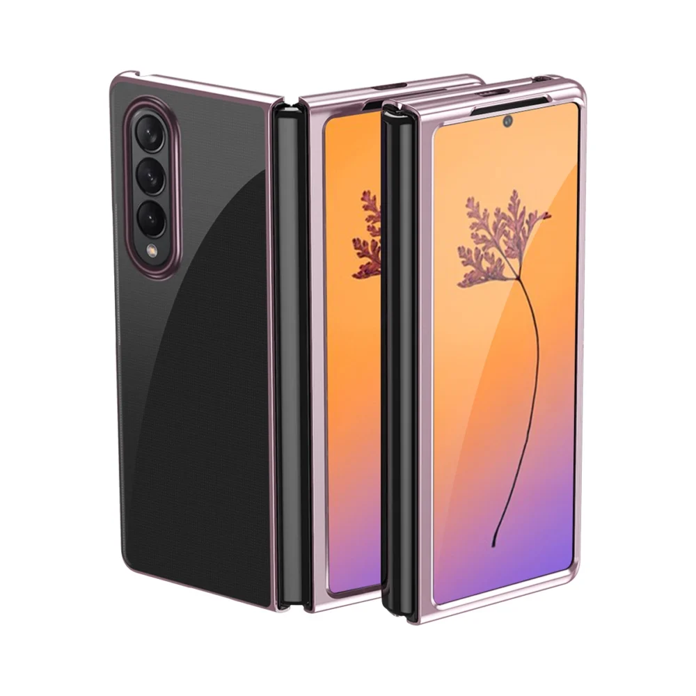 Plating Case for Samsung Galaxy Z Fold 4 cover with a metallic frame pinkeng