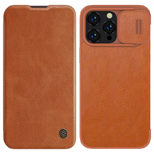 Nillkin Qin Leather Pro Case iPhone 14 Pro Camera Cover Holster Cover Flip Case Browneng
