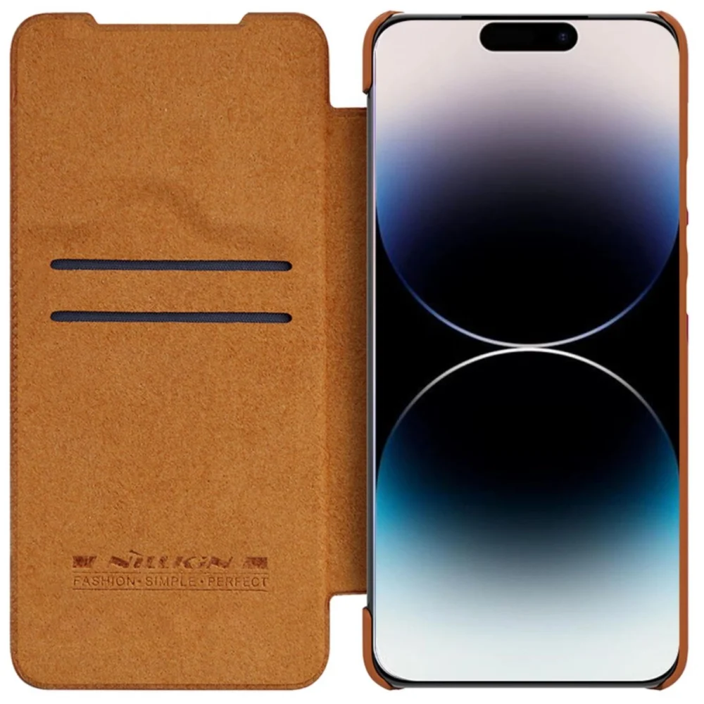 Nillkin Qin Leather Pro Case iPhone 14 Pro Camera Cover Holster Cover Flip Case Browneng